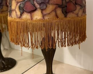 Solid wax lamp shade, to look like stained glass, on Art Nouveau base.