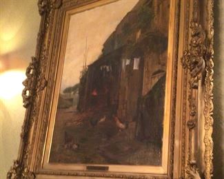 Leon Germain Pelouse (French 1838-1891) Barnyard with chickens, oil on canvas, 30x22, ex Doyle’s