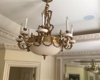 Alabaster and bronze chandelier