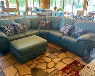 Green faux leather sectional