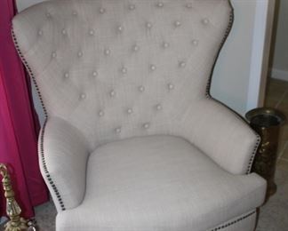 tufted upholstered chair with nailhead trim, one of four