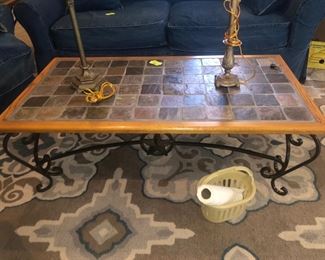 Texas star iron base coffee table w/ slate tiled top