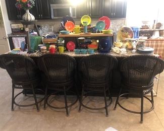 Set of 4 faux wicker swivel bar stools