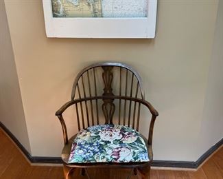 Windsor type sitting chair, framed map