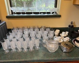 Set of vintage diamond Point type glassware