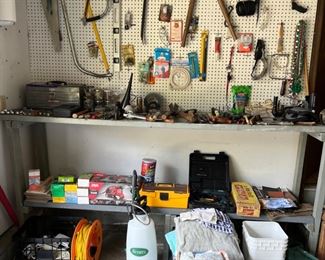Various saws, tools, loppers, cords, etc