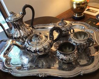 Old English Melon pattern community silverplate coffee tea service with tray