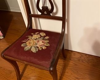 Harp back needlepoint chair