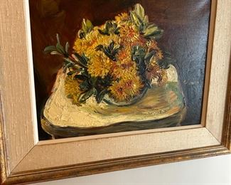 “Flowers on a tabletop” by Sheldon Schoneberg …oil on canvas 