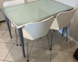 Dinette set, glass top table with 4 chairs 