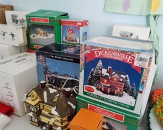 Many Christmas houses (Dept.56)  and ornaments