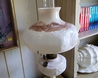 Great oil lamp with painted shade