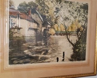 "Watermill in France".
Etching by Paul Emile Lecomte, France