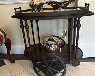 Antique Mahogany Tea Cart - original glass tip