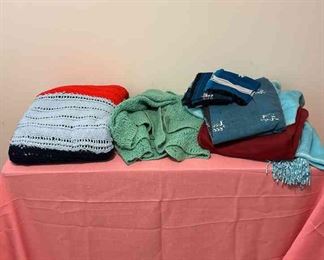 Crocheted Afghans, blankets, tablecloth, and napkins
