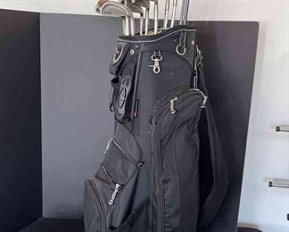 Golf clubs and cart bag