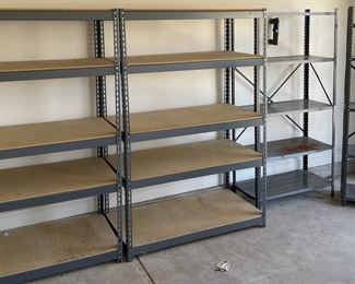 Two matching pairs of industrial 5 tiered shelving units