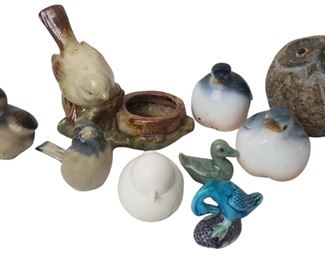 Ceramic birds, Carved stone Owl