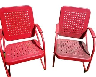 Vintage Red Metal Armchair and Rocker