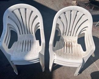 (6) Outdoor White Plastic Chairs