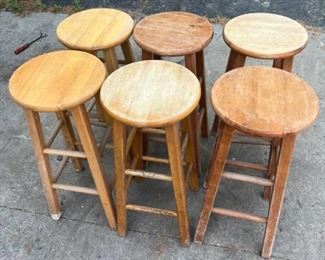 (6) 29 Inch Tall Wooden Bar Stools