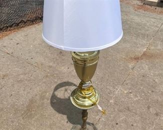 Gold Toned Lamp with White Shade - Removable Stand (see Pictures 4FT Tall