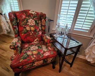 Floral Wingback Chair and Curio Side Table