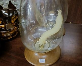 A Set of Vintage Hurricane Glass Candleholder With Wood Base