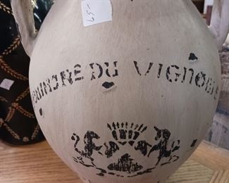 Antique large Bardaury French Stoneware pottery wine jug 15h x 9w