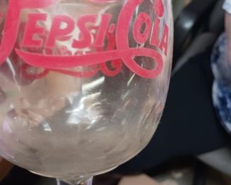 Vintage 1970s Red Logo PepsiCola Glass Thumbprint Goblet Home Office Bar Decor