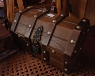 Wooden Treasure Chest Jewelry Box for Pirates Vintage 1970s