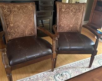 2 Ashley Leather and Fabric Arm Chairs