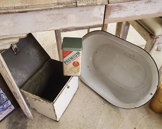 Enamel Baby Bathtub; Bread box