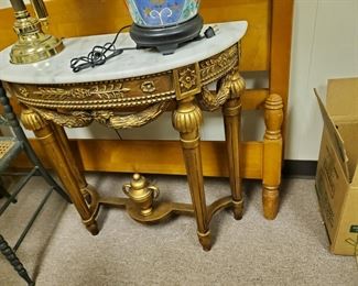 Marble-top Gold-trim Half-Moon Table