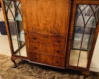 Vintage Wood Glass Door Cocktail Cabinet.