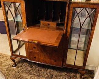Vintage Wood Glass Door Cocktail Cabinet.