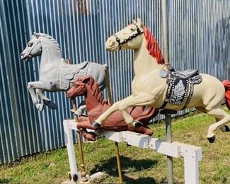 3 Large Life Size Carousel Display Horses with Wood Stand.