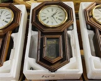 Large Oak Regulator Schoolhouse Clocks. Still in Boxes.