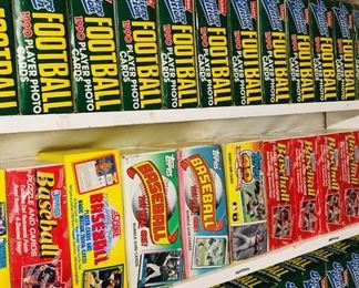 Boxes of Football/Baseball/NBA/NHL Cards.