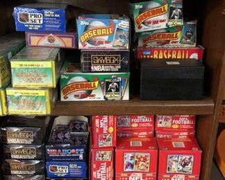 Boxes of Football/Baseball/NBA/NHL Cards.