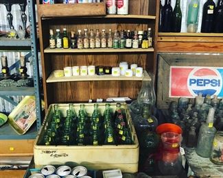 Vintage Coca Cola Bottles, Vintage Glass Mini Liquor Bottles, Milk Glass Cold Cream Jars.