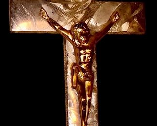 Vintage Beautiful Gold Pearl Metal Crucifix
