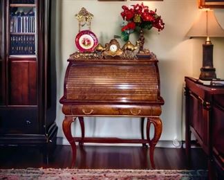 French Burlwood Secretary Desk. Beautiful. $185..Very Sturdy. See next picture to view inside. 