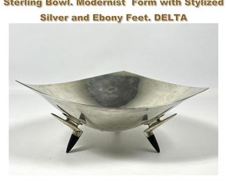 Lot 1702 DONALD COLFLESH for GORHAM Sterling Bowl. Modernist Form with Stylized Silver and Ebony Feet. DELTA