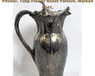 Lot 1711 GALLIA SiIver Plate Art Nouveau Pitcher. Tulip Flower Relief Pattern. Marked 4341. 