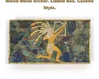 Lot 1714 Mexican Inlaid Stone Box with Mixed Metal Archer. Lidded Box. Castillo Style.