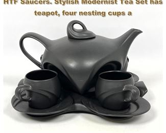 Lot 1716 PETER SAENGER Teapot Set with HTF Saucers. Stylish Modernist Tea Set has teapot, four nesting cups a