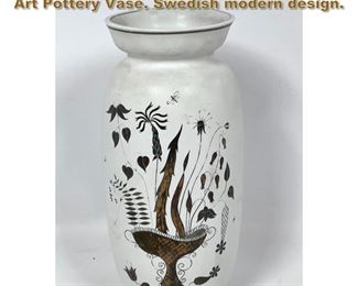 Lot 1738 GUSTAVSBERG Sterling Overlay Art Pottery Vase. Swedish modern design. 