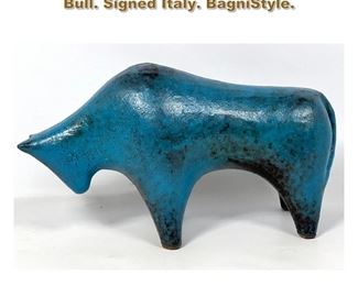 Lot 1739 Italian turquoise glazed pottery Bull. Signed Italy. BagniStyle.