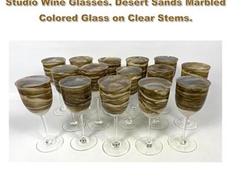 Lot 1741 15 Hand Blown STEVE MASLACH Studio Wine Glasses. Desert Sands Marbled Colored Glass on Clear Stems. 